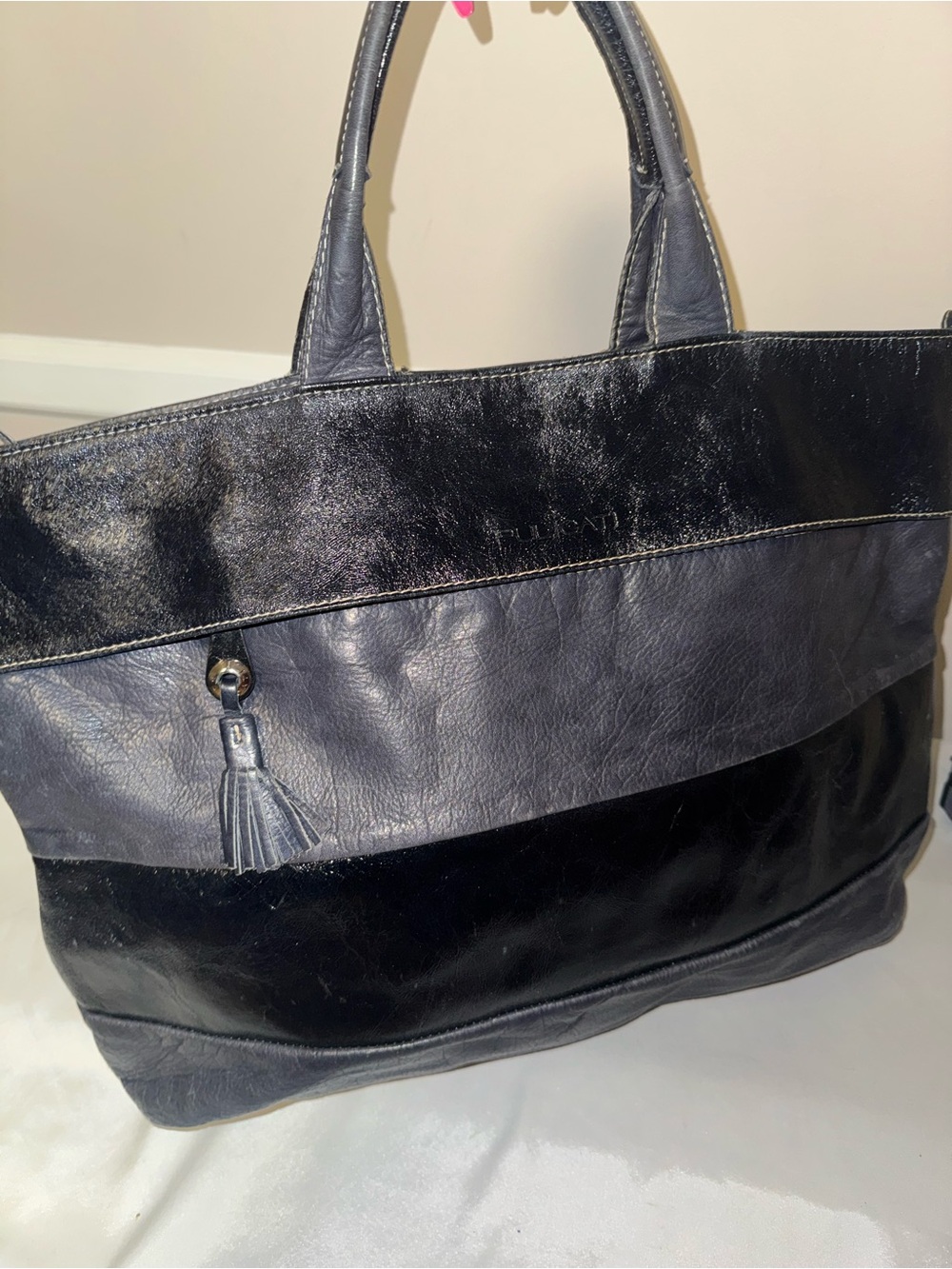 Leather Two-Tone Black and Charcoal Tote Bag